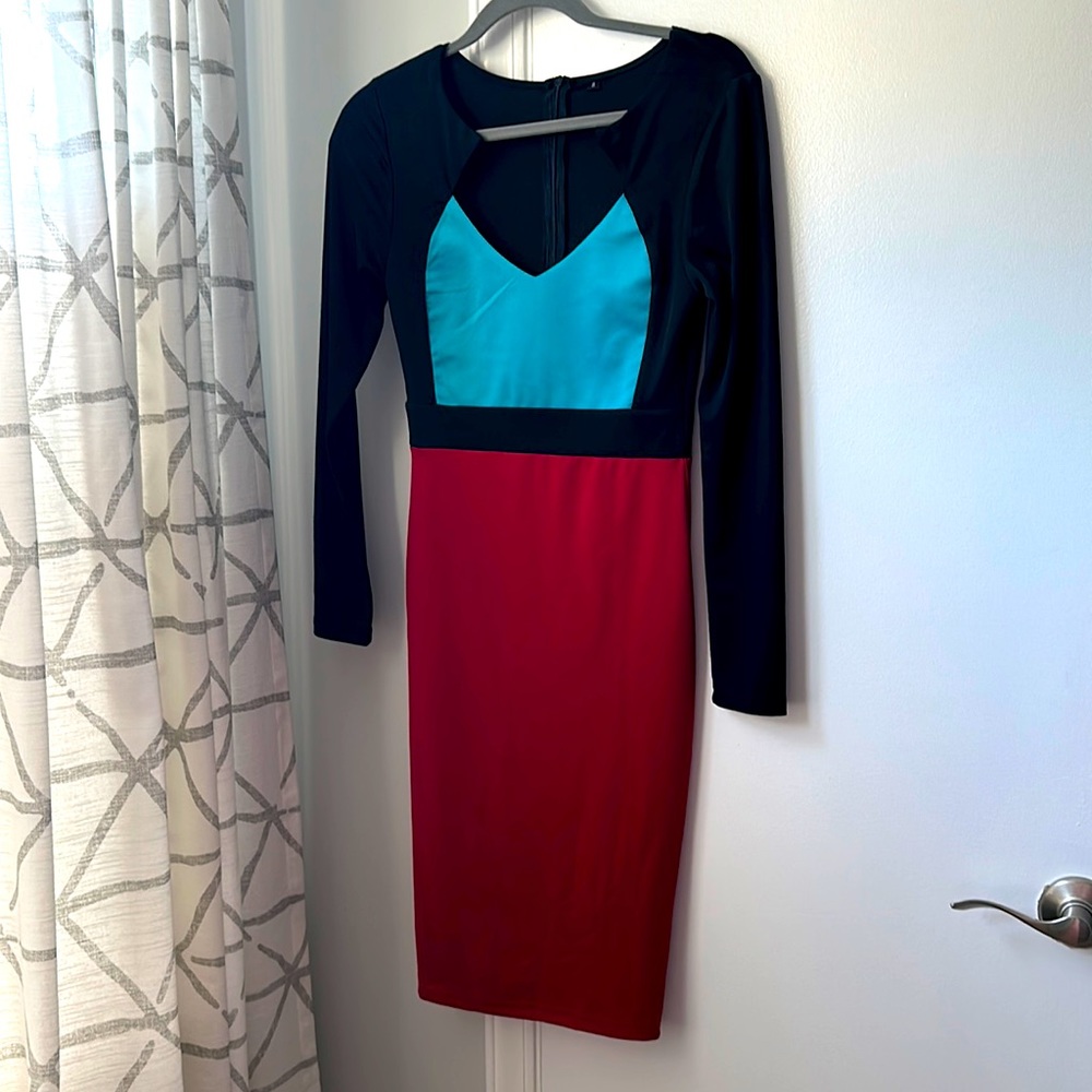 Red and turquoise long sleeve dress - never worn - women's size small